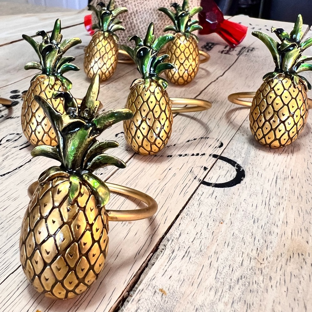 Vintage golden pineapple napkin rings set of 7 napkin holders